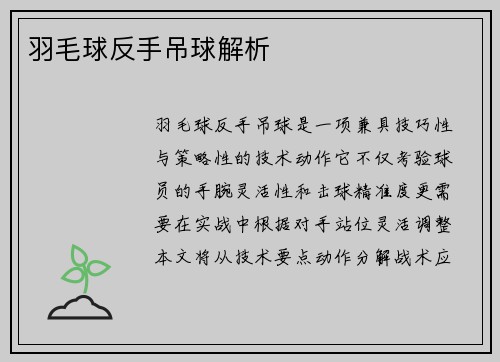 羽毛球反手吊球解析