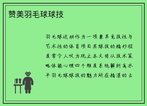 赞美羽毛球球技