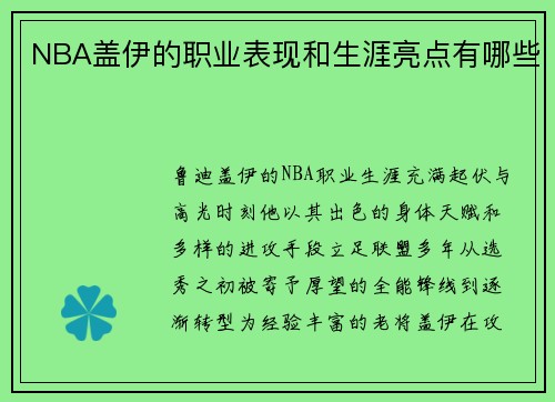 NBA盖伊的职业表现和生涯亮点有哪些
