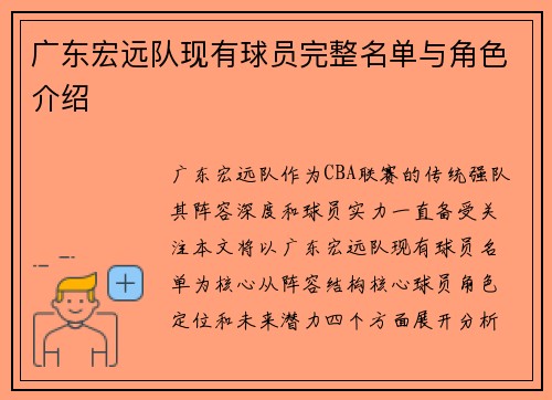 广东宏远队现有球员完整名单与角色介绍