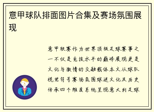 意甲球队排面图片合集及赛场氛围展现
